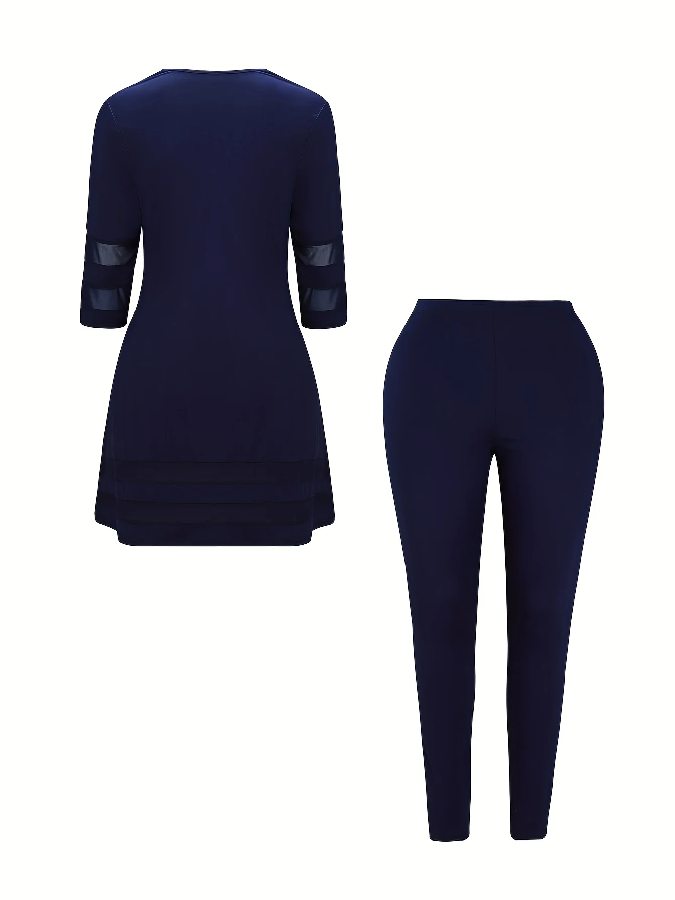 شبكة نسائية - طقم تونيك وطماق مفصلة 3/4 كم ملابس أنيقة