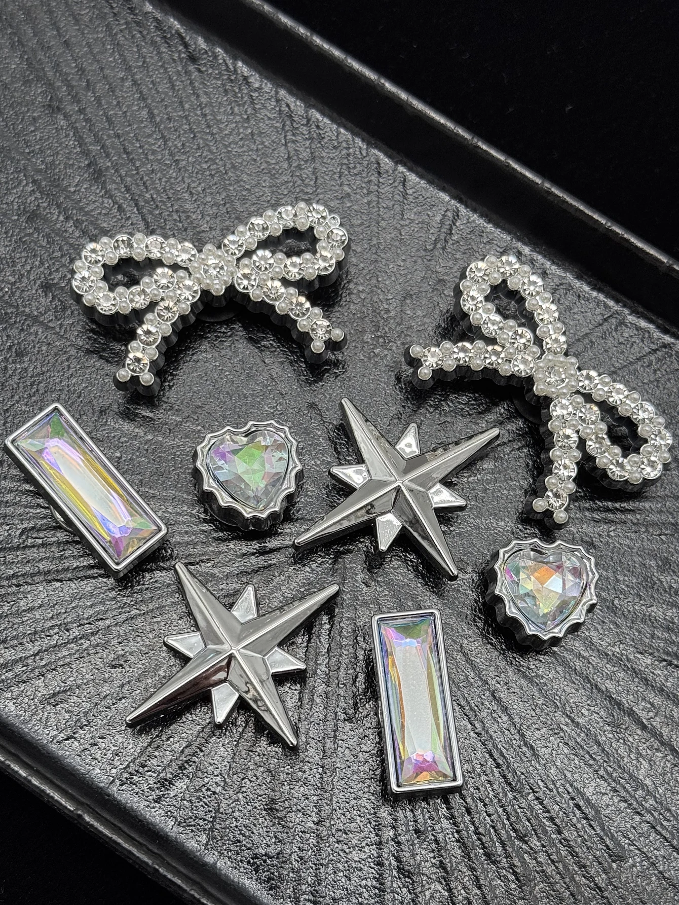8 fashionable silver bow rectangular diamond star shoe buckle DIY decorations, suitable for shoes with holes and sandals