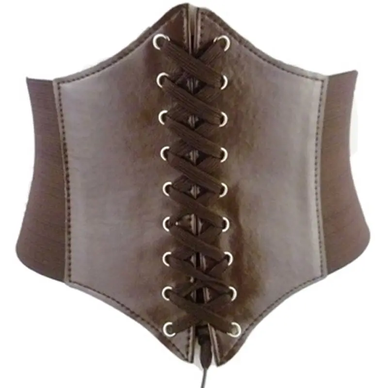 Women Punk PU Leather Corset Top Elastic High Waist Extra Wide Belt Slimming Body Shaper Female Fashion Cummerbunds