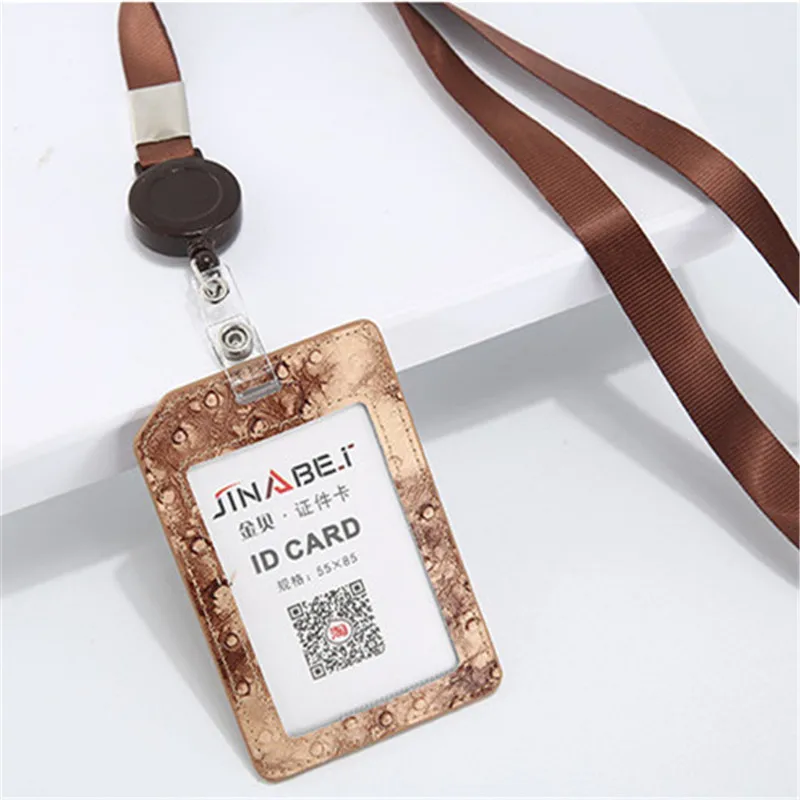

Badge Reels Retractable Credential Genuine Leather Employee ID Case Lanyard Card Holder Simple Tag Holder Luxury Accessories