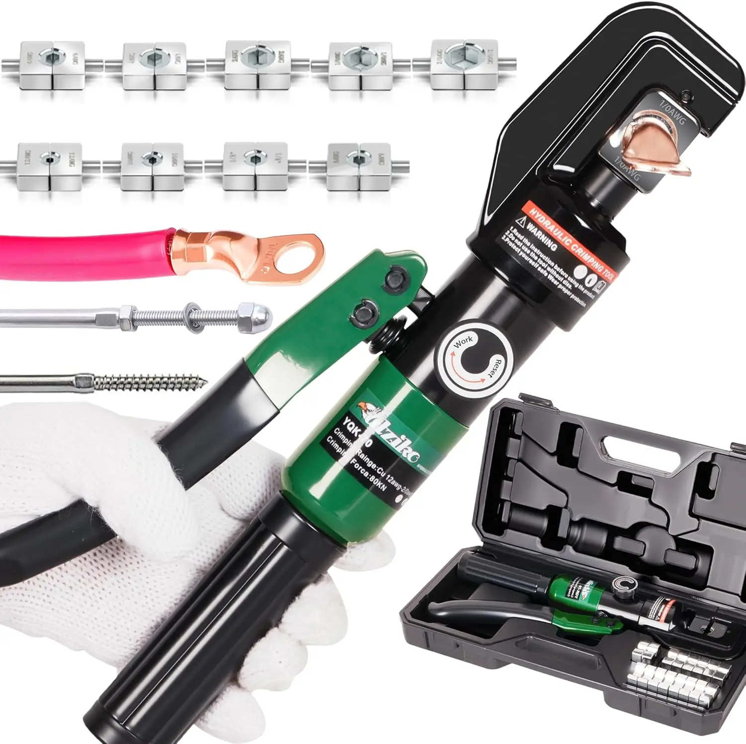 

Hydraulic Cable Lug Crimper 10 US TON, 12 AWG to 00 (2/0) Electrical Terminal Wire Tool Kit with 9 Dies, Professional Crimping