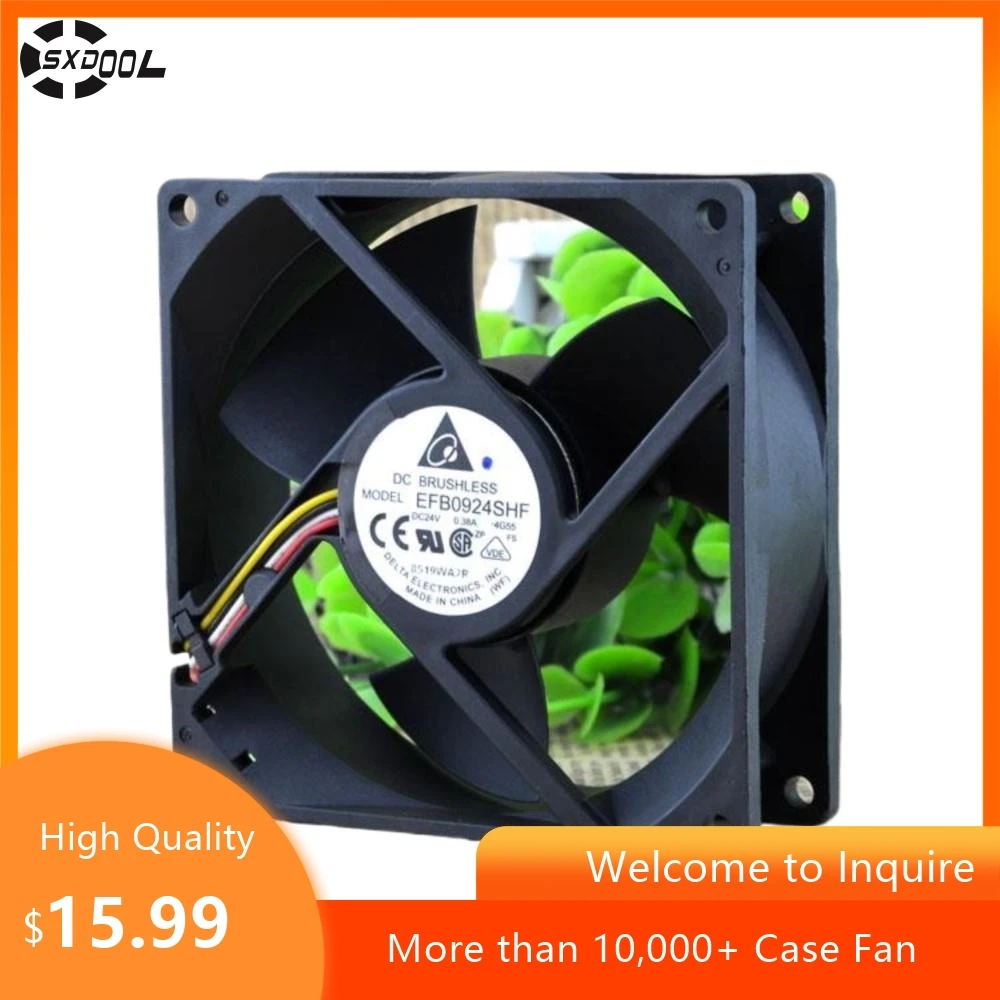 92mm Fan for Delta EFB0924SHF 92mm 24V 0.38A 3-Wire Axial Cooling Fan for Inverters, Servers, and Electronics