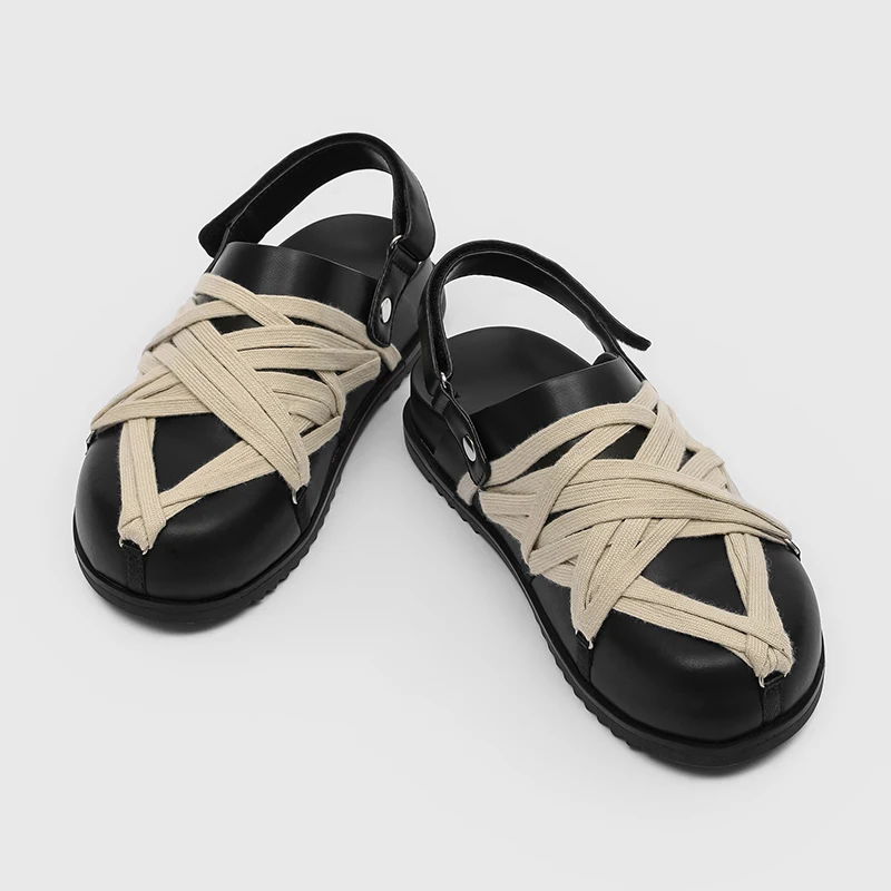 

New Men Black White Cross Strap Sandals with A Niche Design Adjustable Back Strap Thick Sole Height Increasing Commuting Casual