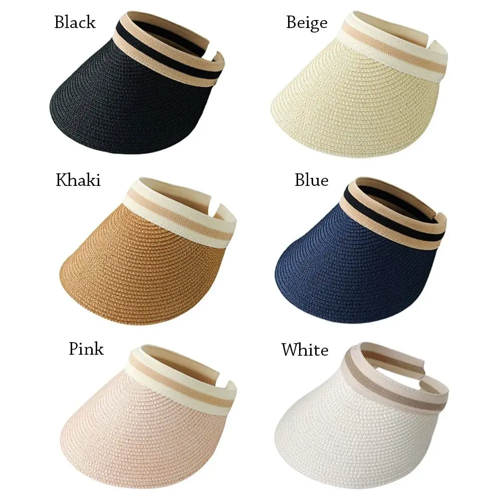 Women Sun Hats Female Outdoor Visor Beach Cap Brethable Empty Top Straw Cap Anti-UV Casual Shade Hat