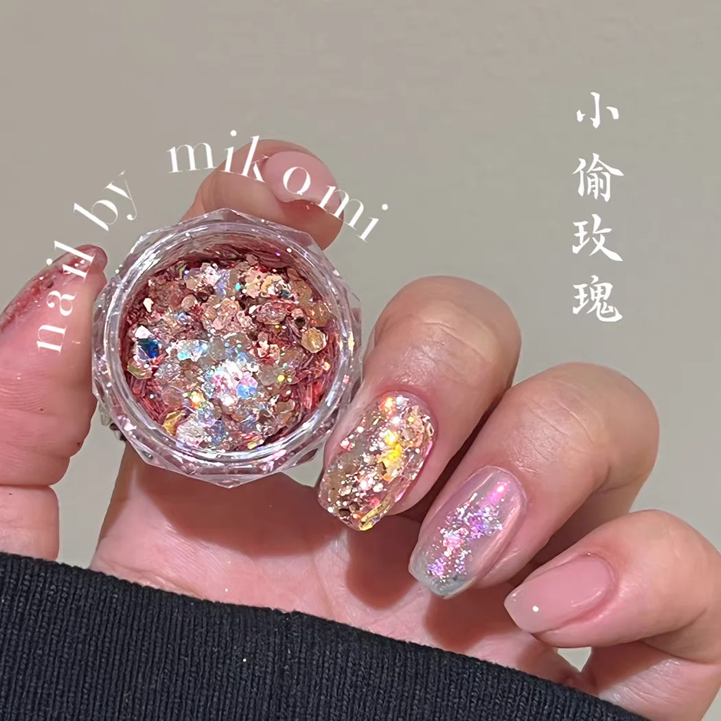 1set Shinning Gold Rose Nail Glitter Mix Powder Sequins Nail Sparkles Shiny Makeup Glitter Dust Nail Art Decorations Nails