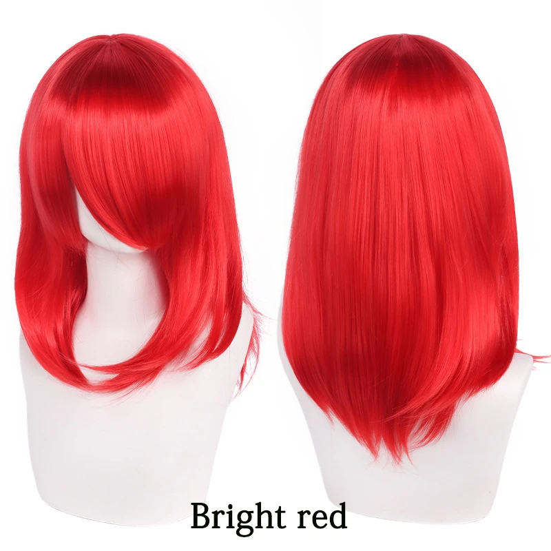 Cabelo de 16 polegadas com pontas internas e franja, cabelo sintético cosplay, adequado para fantasia de festa com tema de Halloween, peruca lolita