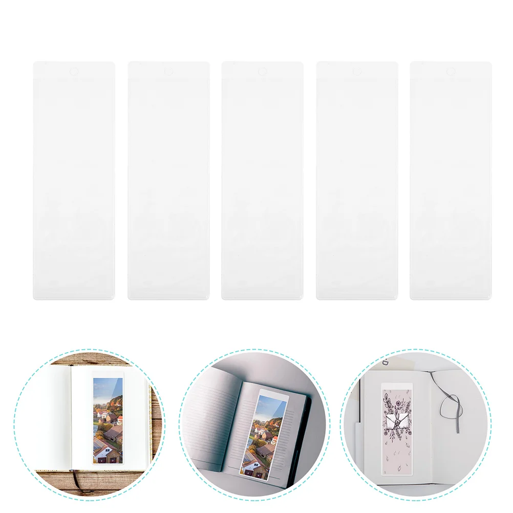 

5pcs Plastic Bookmark Sleeves Clear Blank Photo Booth Strip Frames Holder Cover With Hole For Christmas Valentines Day Party Fav