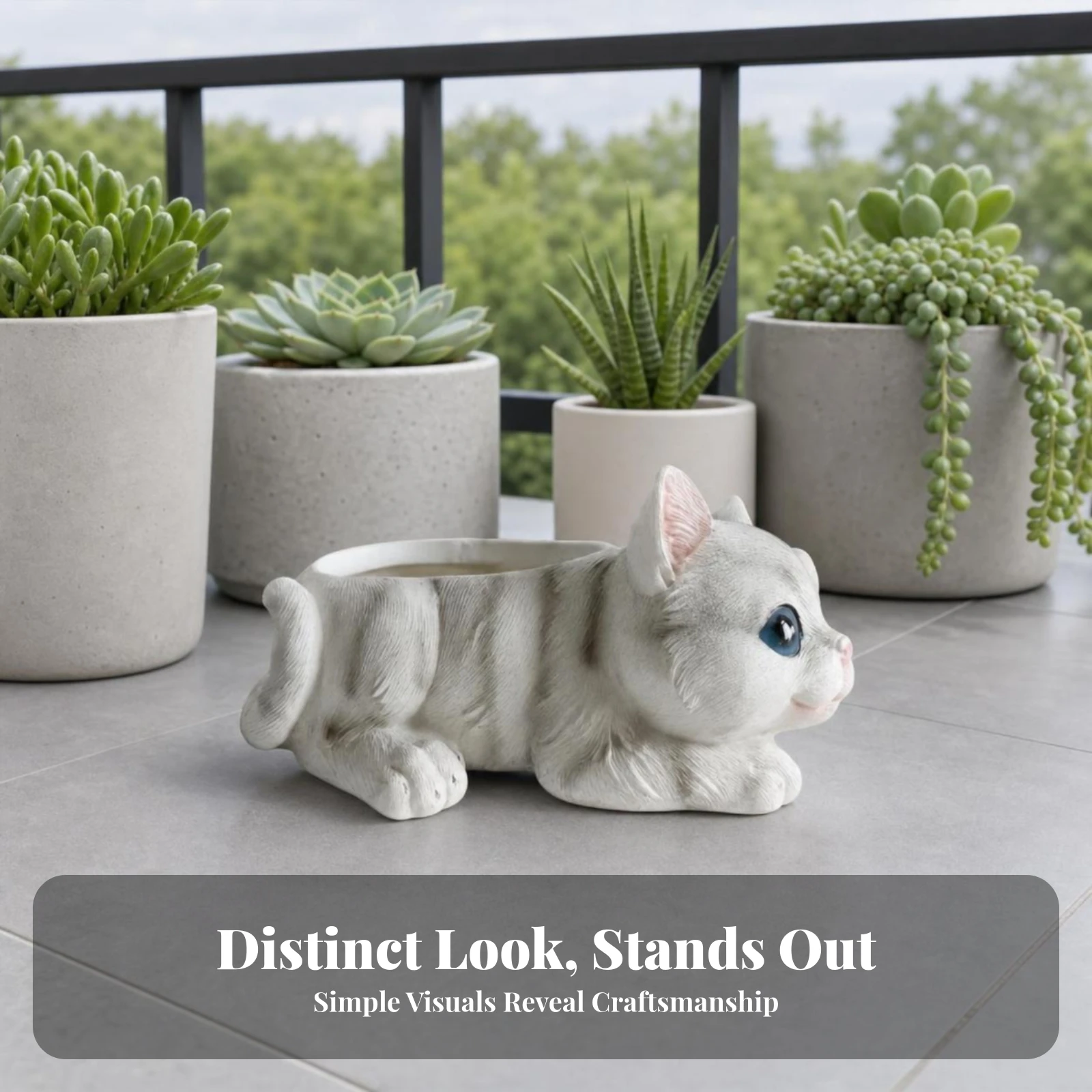 Resin Cat Planter Succulent Holder Cat-Shaped Planter Kitty Flower Pot Decorative Animal Figure Home Decor Tabletop Ornament