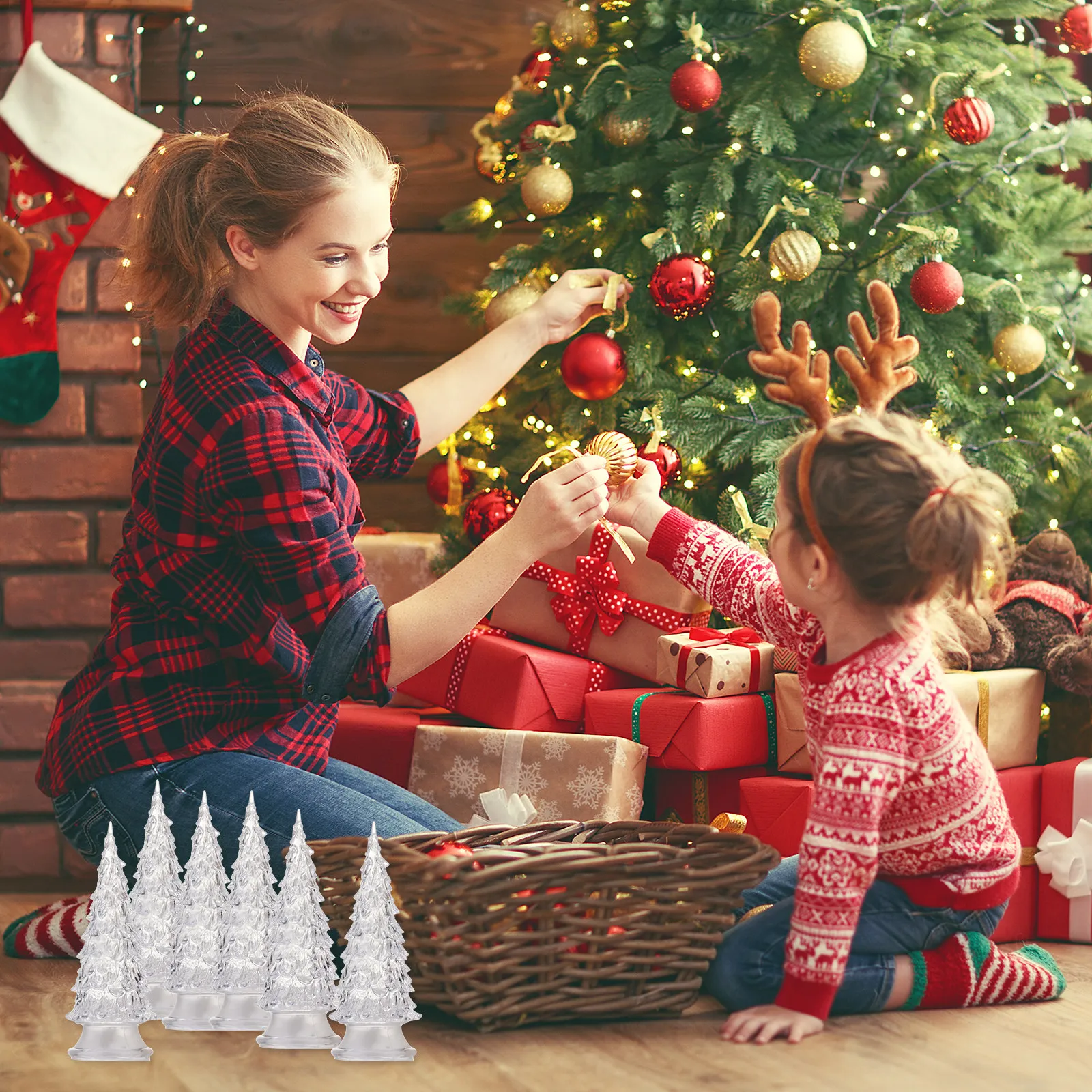 6Pcs Christmas Tree Night Lamps Small Colorful Premium Flame-Free Safety Christmas Desktop Decoration Lights Tree Light