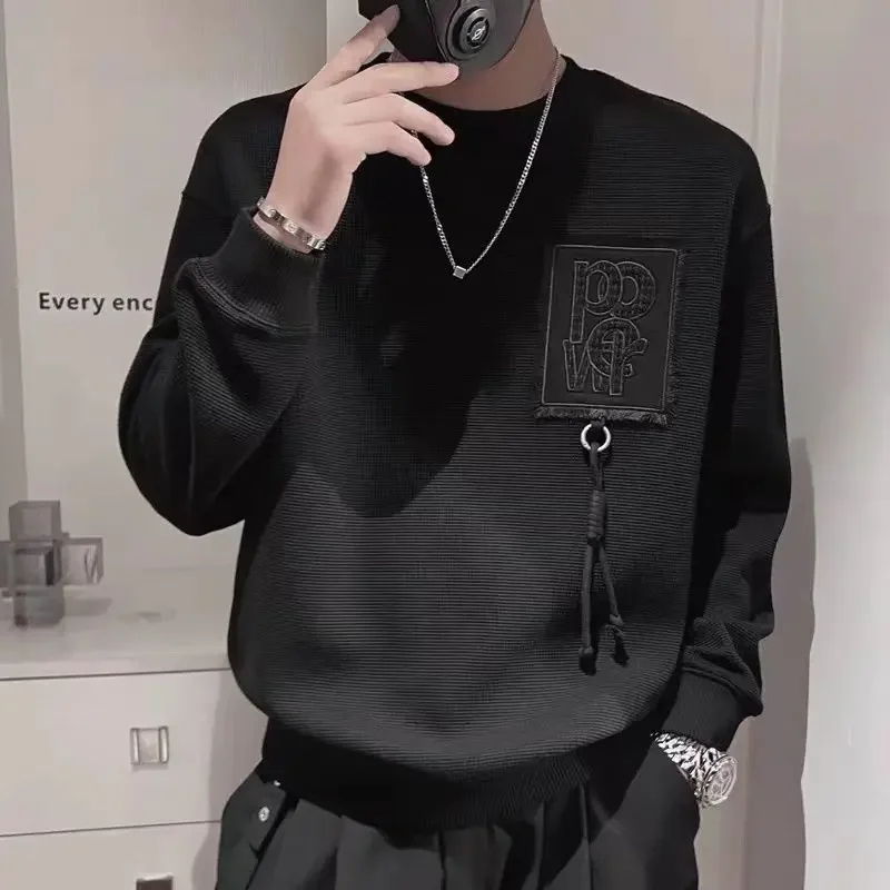 LIBIELIY Fashion O-Neck Spliced Letter Embroidery Sweatshirts Men's Clothing 2024 Spring Autumn New Loose Casual Tops England Sw