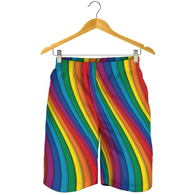 Fashion 3D Printed Rainbow Stripes Beach Shorts Men Colorful Graphics Board Shorts Summer Swimming Trunks Cool Surf Ice Shorts