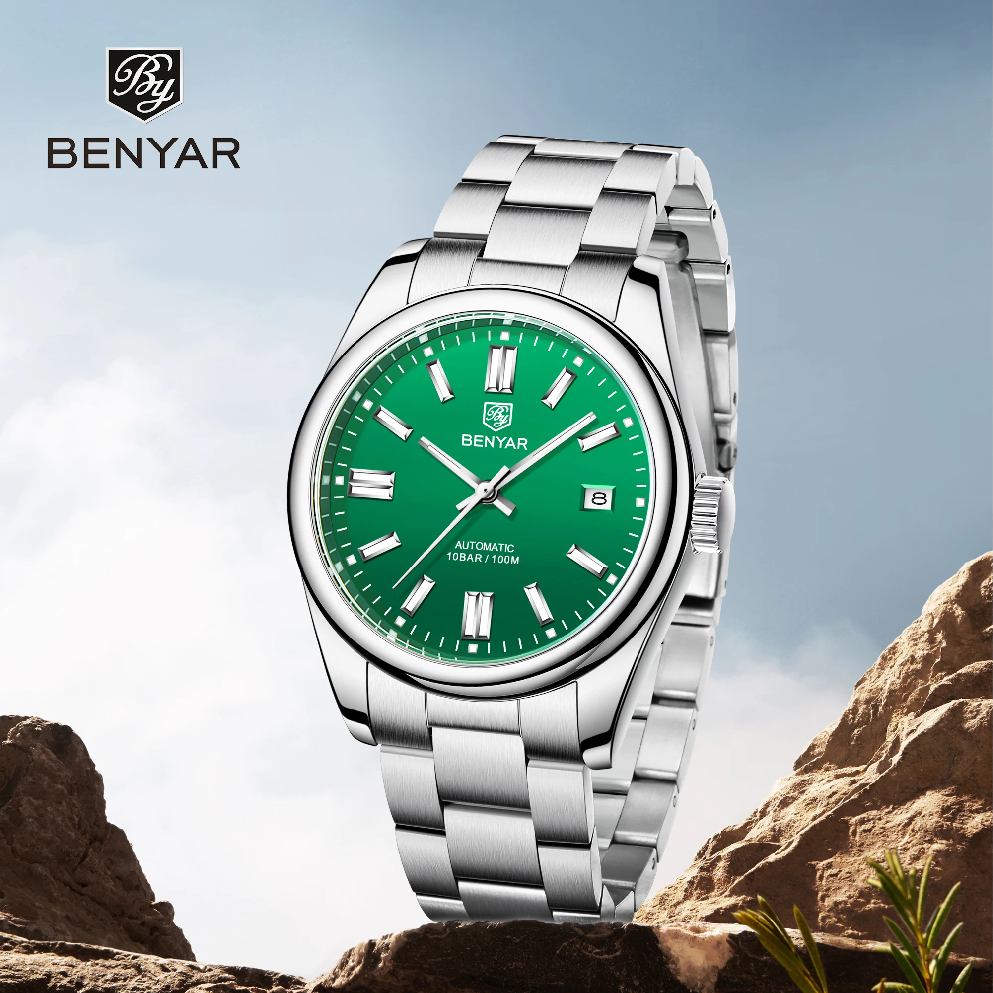 

Мужские часы, новые механические часы для мужчин, спортивные часы BENYAR из нержавеющей стали, автоматические часы с ручным заводом, полные часы-календарь