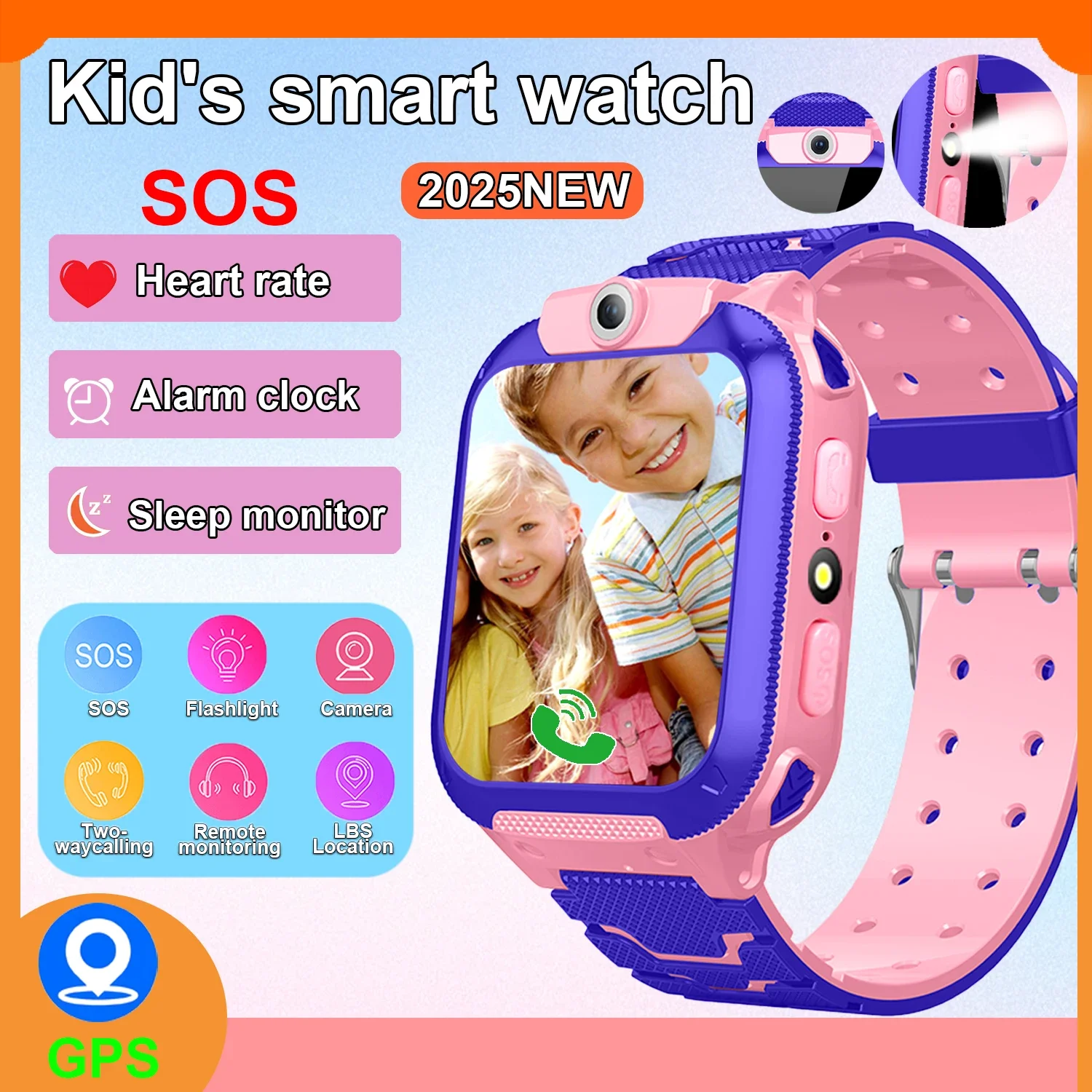 

Kids Smart Watch SOS Antil-lost GPS Location Camera Sim Card Call IP67 Waterproof Smart Watch For Android Ios Kids Gift 2025New