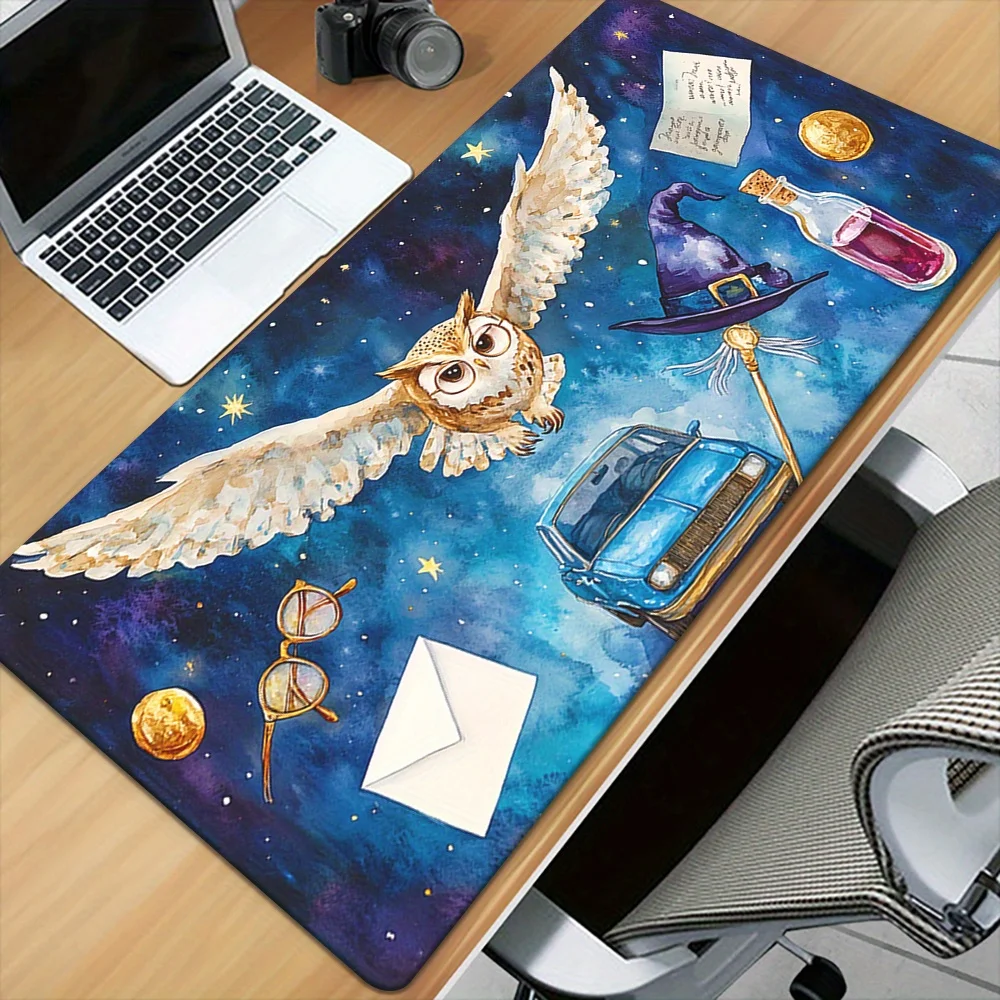 Fantasy Owl Wizard Magic Desk Mat XXL Large Gaming Mouse Pad Non-Slip Rubber Base Office