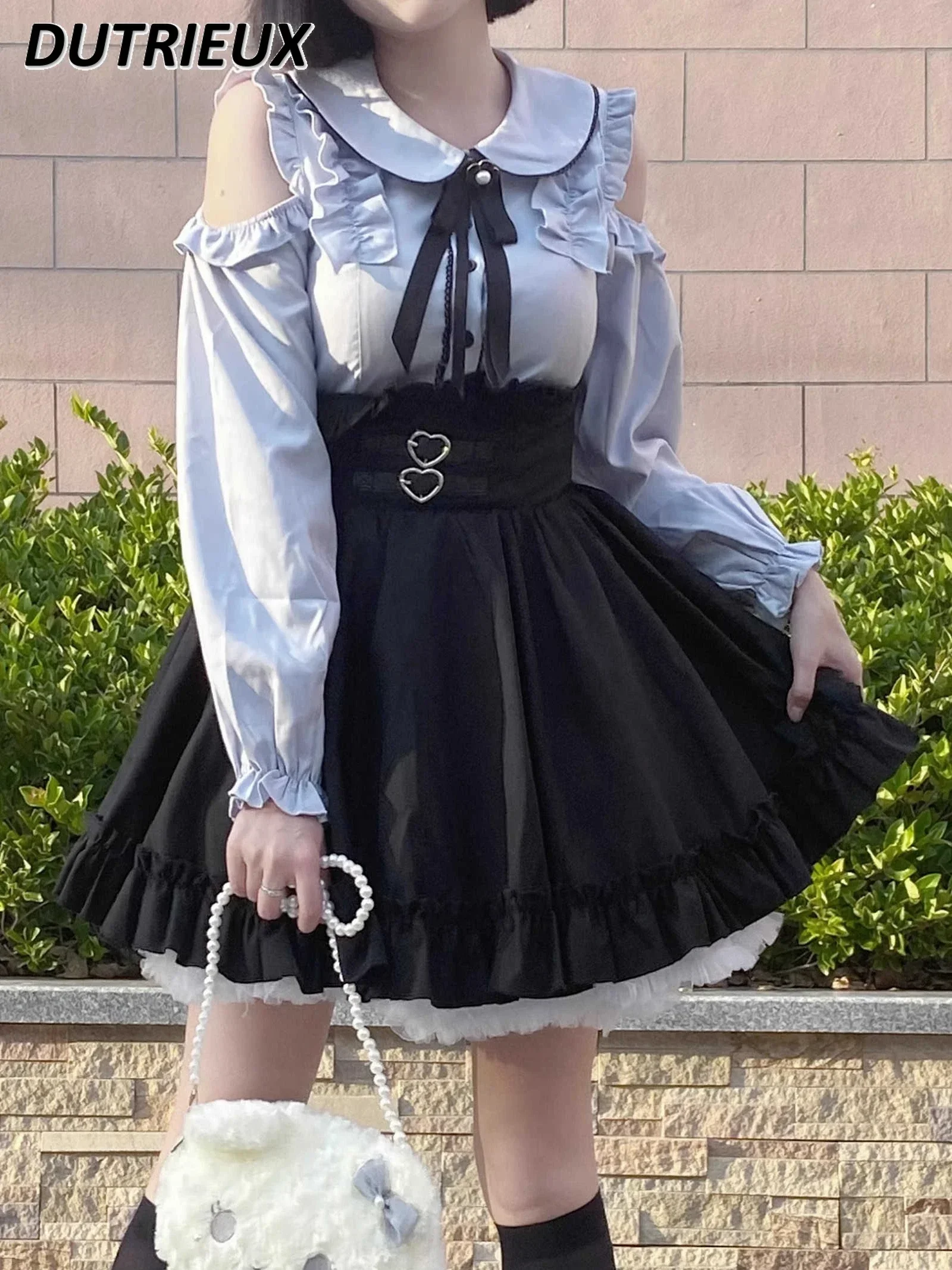 

Mine-Style Suit Off-Shoulder Water-Colored Shirt Slimming Waist-Tight Sweet Spicy Short Skirt Women's Autumn and Winter Outfits