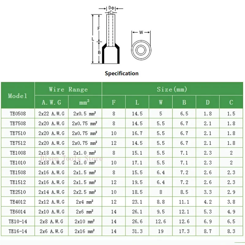 VE Series Tube Type Wiring Terminal Needle Shaped Pre Insulated Wire Connector European Style Cold Pressed Copper Wire Terminal