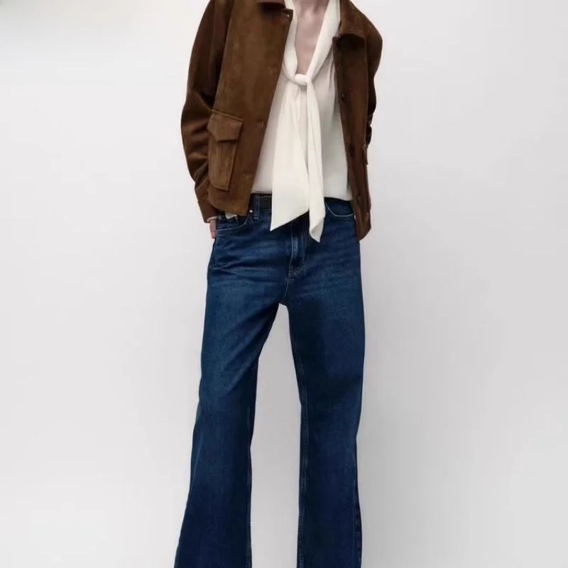 

Spring 2025 Women's Loose Velvet Texture Long Sleeve Collar Jacket Outerwear Comfortable Commute Style Pure Color Fashion