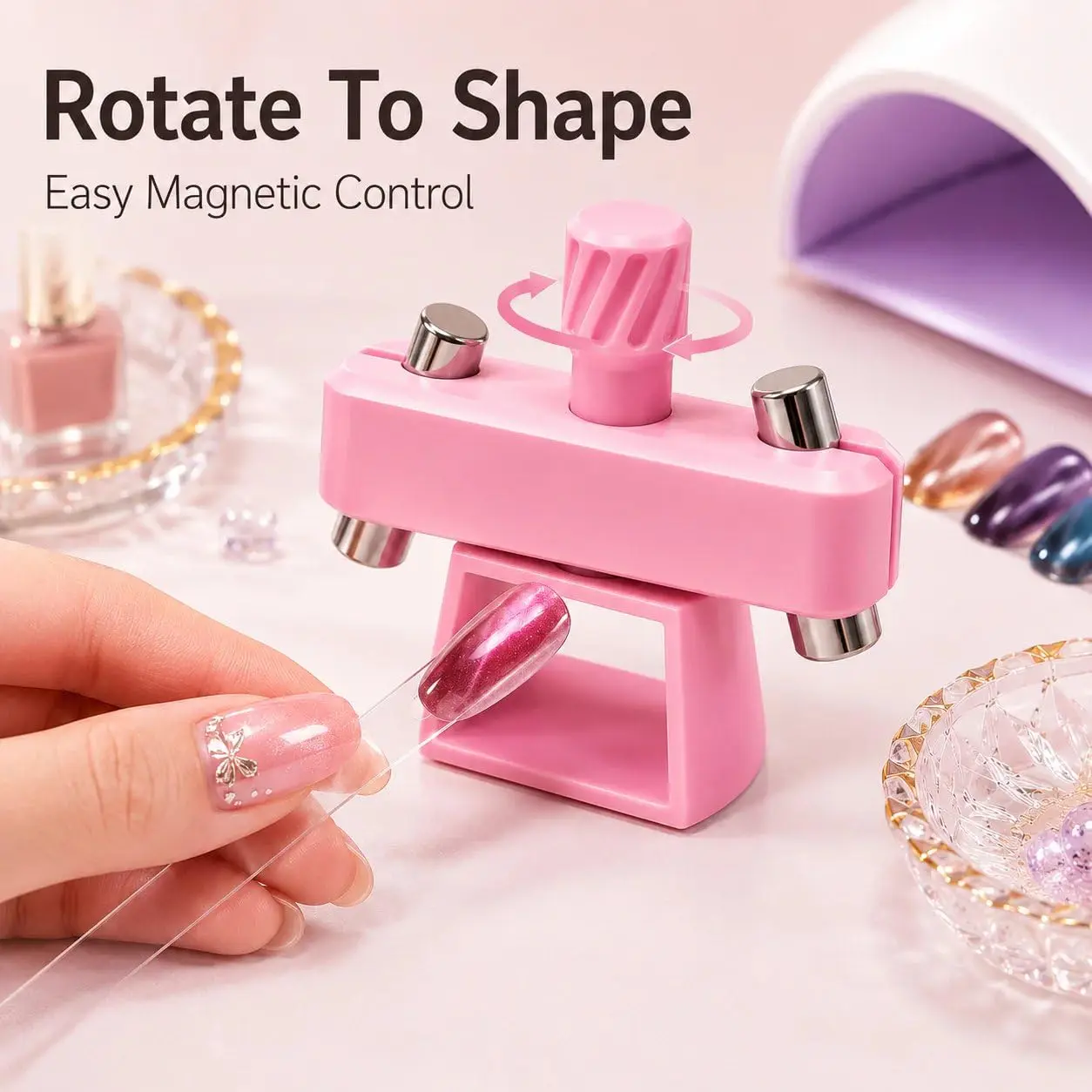 360° Rotatable Cat Eye Magnet Tool For Gel Polish Wide Light Glass Bead Effect Automatic Whipping Top Design Nail Art Helper