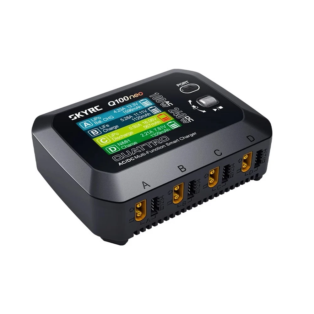 

Зарядное устройство SKYRC Q100neo с четырьмя выходами AC/DC, мощностью 100 Вт (AC) и 240 Вт (DC), 2,8-дюймовым экраном и многофункциональным интеллектуальным балансировочным зарядным устройством