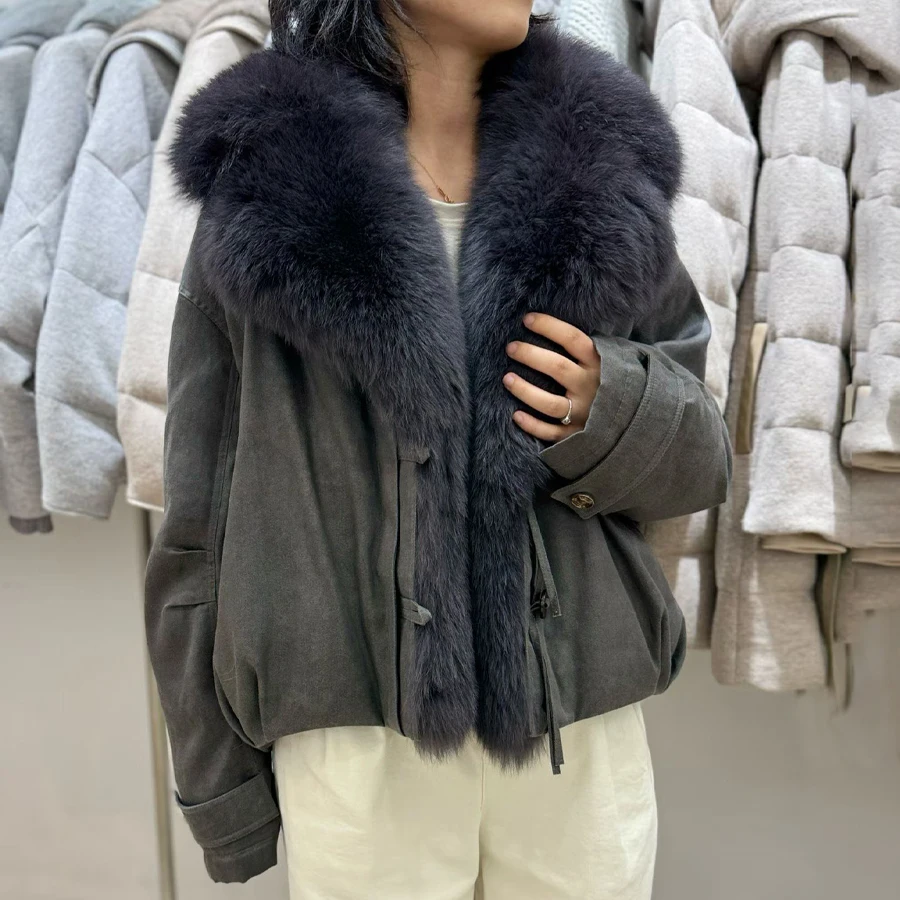 เสื้อแจ็คเก็ตพัฟเฟอร์แต่งขนแท้ เสื้อแจ็คเก็ตดาวน์สำหรับฤดูหนาวสำหรับผู้หญิง เสื้อแจ็คเก็ตบอมเบอร์แฟชั่นใหม่ เสื้อโค้ทขนสั้นแบบมีซิป