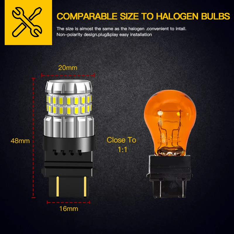 2PCS T25 3157 LED Turn Signal Light 3156 P27W Blub for Dodge Journey/Charger/Caliber, Yellow Indicator Blub Canbus No Error 12V - view 2