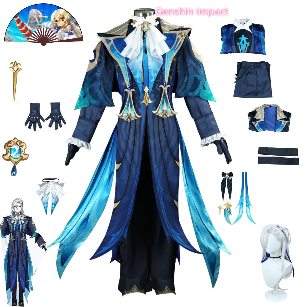 Genshin Impact Neuvillette Cosplay Costume Adult Carnival Uniform Wig Anime Halloween Party Costumes Masquerade