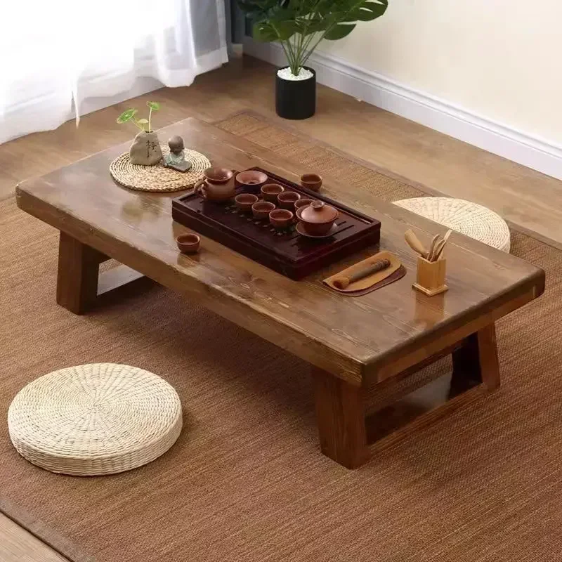 Simple Pure Solid Wood Japanese Tatami Tea Table Long Low Coffee Table for Balcony Economical