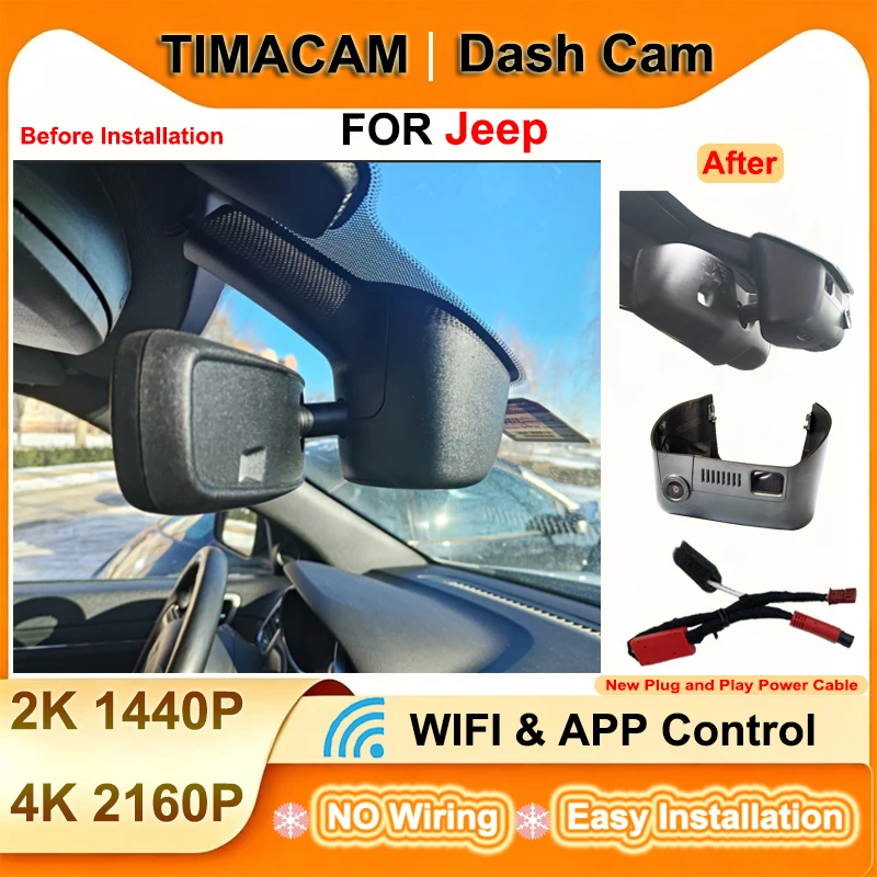 TIMACAM For Jeep Grand Cherokee for Dodge Durango Caravan Journey Dart Avenger for Chrysler Dash Cam 2K 4K Plug and Play Car DVR