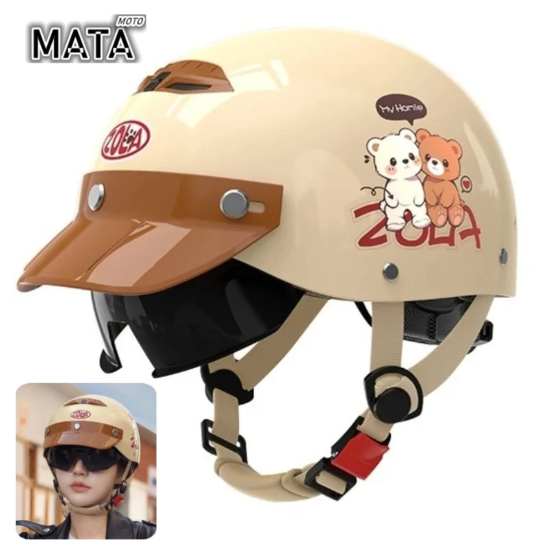 

Universal Electric Bicycle with Brim Helmet Men's Women's Motorcycle Summer Sun Protection Half Helmet Safety Cap Abs Material