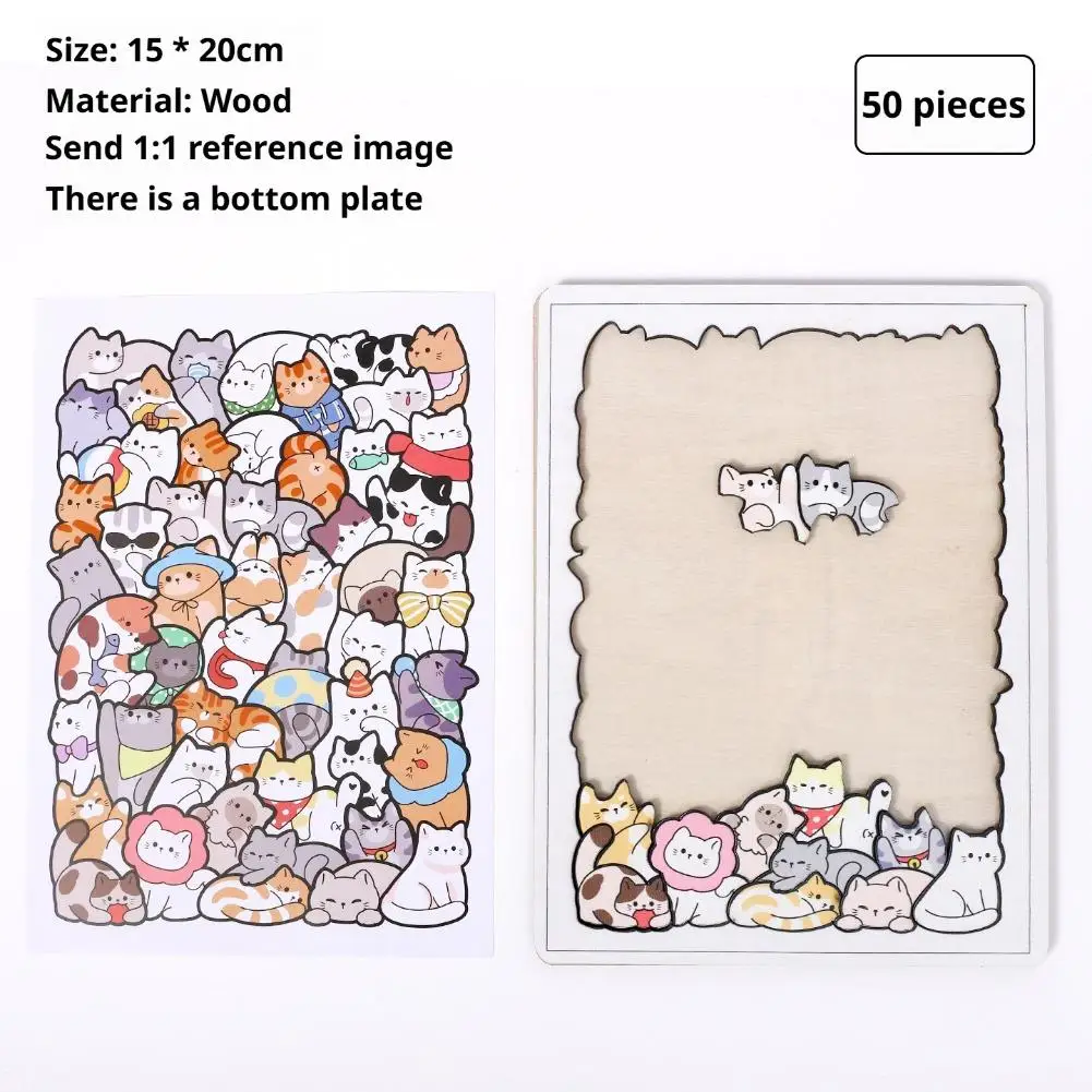 50 Stück Holz-Katzenpuzzles, Tier-Holzpuzzle, Stapelspielzeug, Lernpuzzle für Kinder, Jungen, Mädchen, Geschenke, Dekoration, Malerei – Detail 15