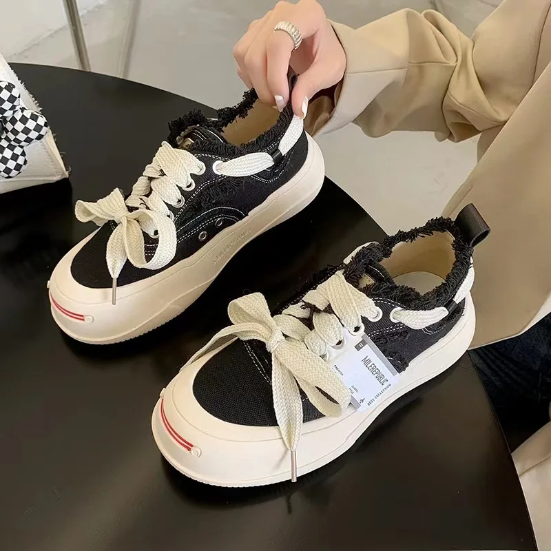 New Women's Fashion Thick Sole Casual Breathable skateboard Shoes Opening Smile Canvas Shoes