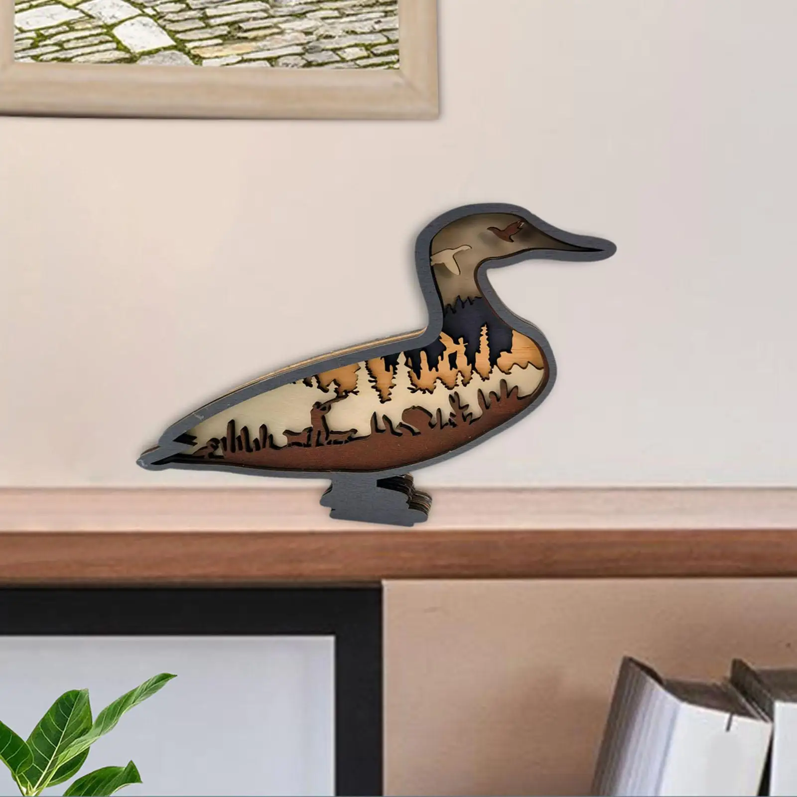 Multilayer Carved Duck Silhouette Multi Layer Silhouette Craft Wood Carved Duck Silhouette for Office Home Bedroom Tabletop