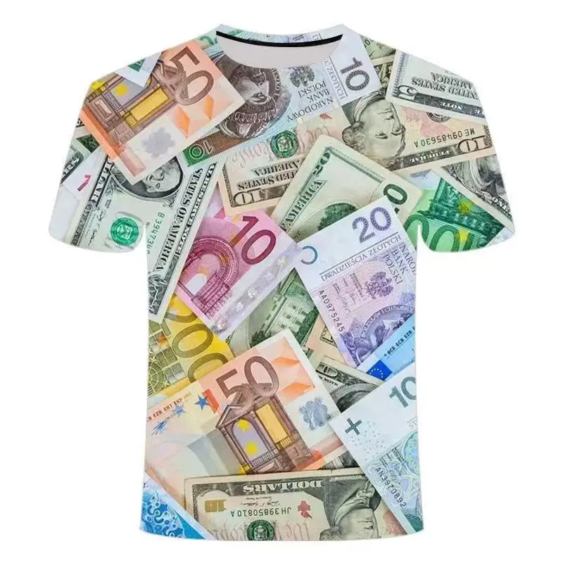 

Summer Men's Currency Series Pattern 3d Printing Creative Personality Trend T-Shirt Large Size Casual Round Neck Short Sleeve