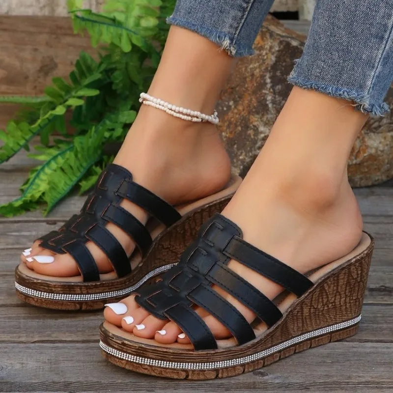 2024 Women Wedge Sandals Premium Orthopedic Open Toe Sandals Vintage Anti-Slip Leather Casual Female Platform Retro Shoes 36-41