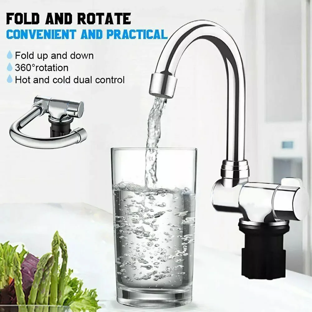 Folding RV Hot And Cold Mixed Faucet Fold Down Caravan Motorhome Hot And Cold Mixer Water Tap Faucet For 360° Rotation