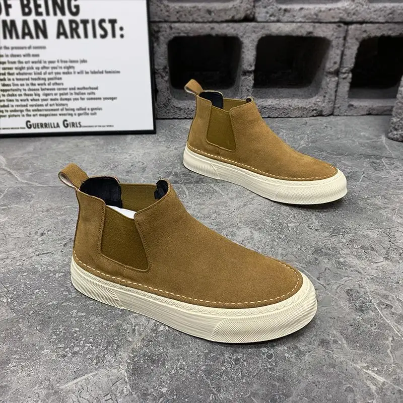 Warm High Cut Boots for Men Platform Slip-On Winter Man Shoes Chelsea with Fur Trendy 2025 Non Retro Footwear New Offer Vintage
