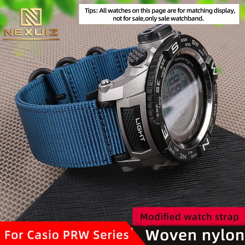 

Outdoor Mountaineering Watch Band For Casio PRG-260/250//270/500/510 PRW2500/5100/5000/3500 Woven Nylon Strap Raised Mouth 18MM