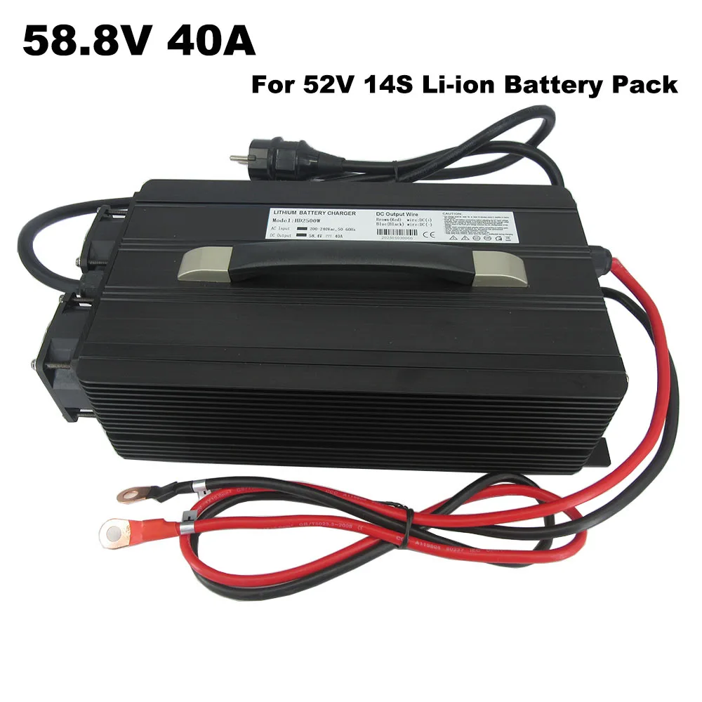 

58.8V 40A Lithium Fast charger 52V 51.8V 14S Li-ion RV Forklift Energy Storage Golf Cart Battery Charger EU Plug 2500W