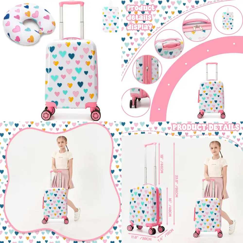 Juego de equipaje para niños, conjunto de maletas de 2 piezas, equipaje rígido con ruedas giratorias, maleta rodante de viaje para niñas pequeñas con