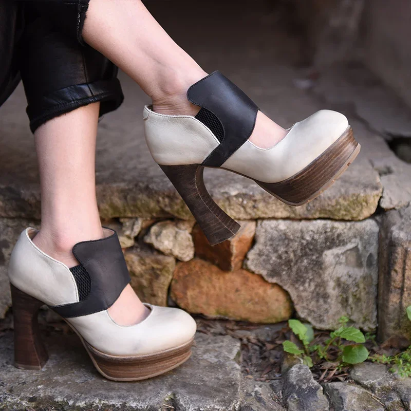 

Artmu Original Thick Heel Women Shoes 11 cm Super High Heel Pumps Soft Genuine Leather Party Shoes Ladies zapatos de mujer