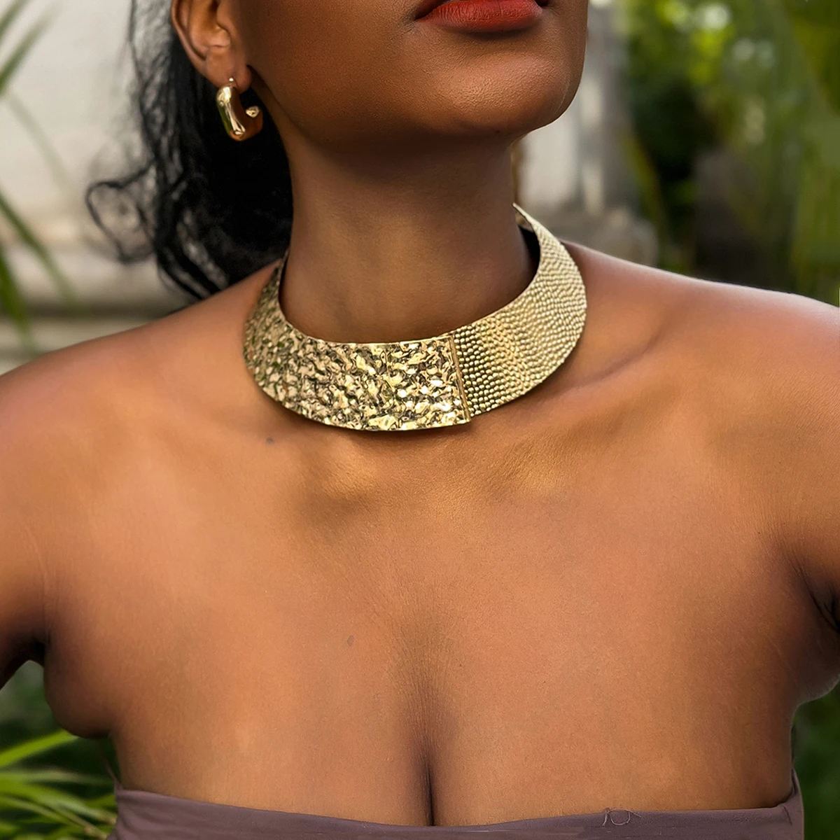 Asymmetric Big Spliced Chunky Metal Choker Necklace for Women Trendy Exaggerated Large Collar 2023 Fashion African Jewelry Gifts