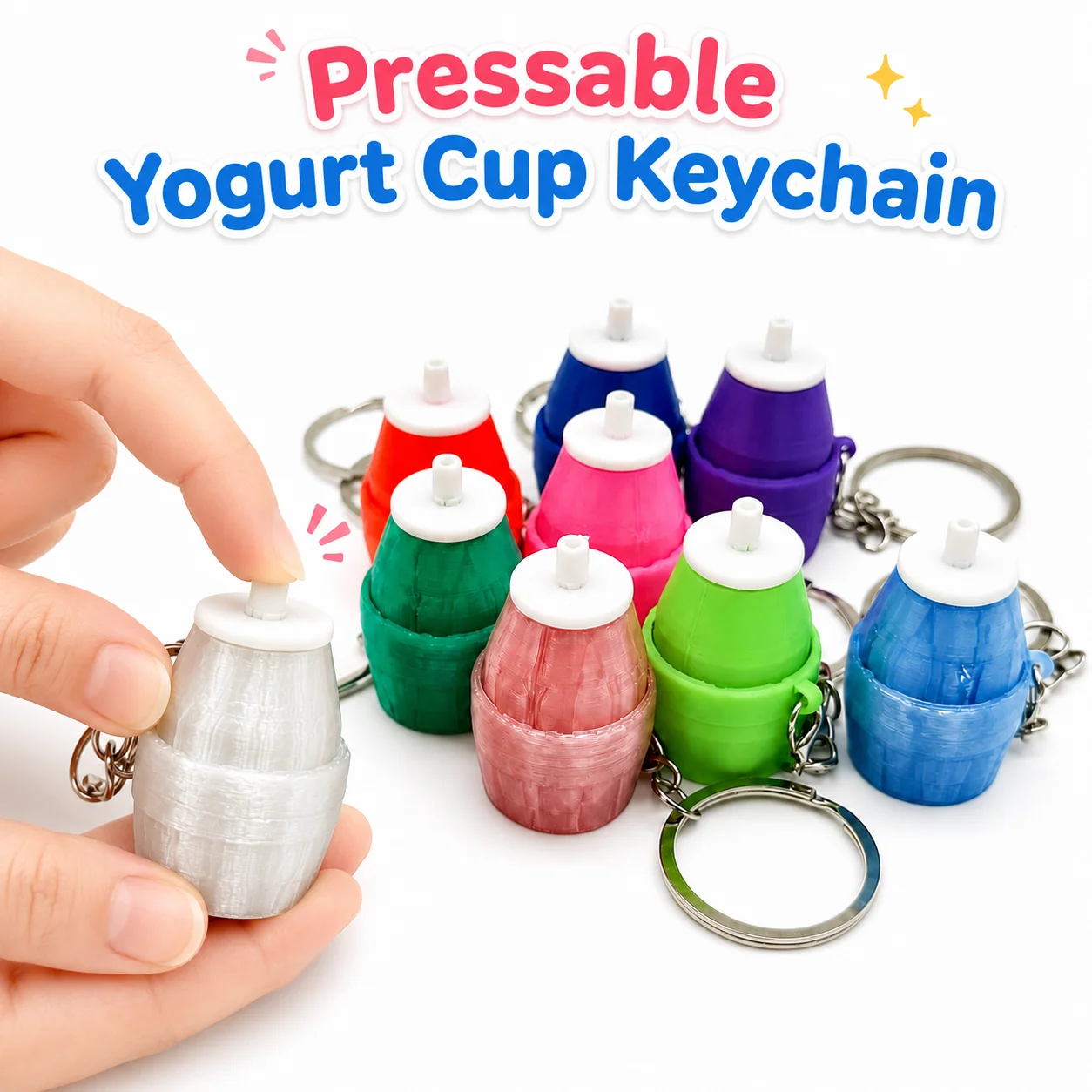 Colorful realistic yogurt cup pendant keychain, stress-relief portable decoration, suitable for Christmas