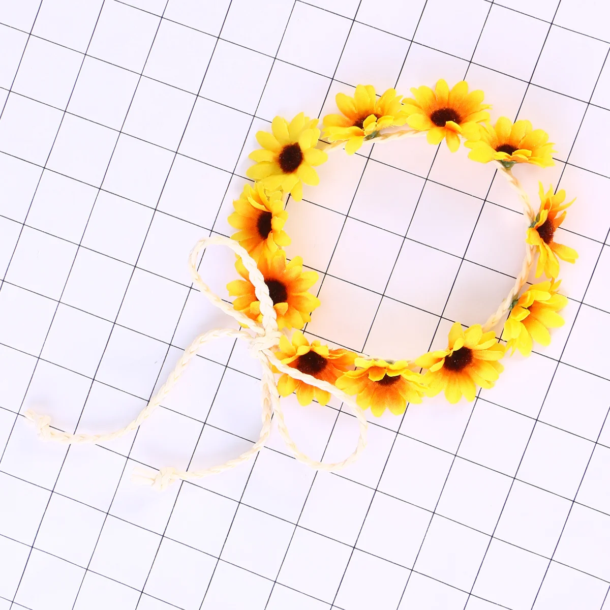 Bandeau marguerite jaune à fleurs pour femmes, 6 pièces, cerceau pour cheveux, couronne de fleurs, corde tressée extensible pour fête, mariage, Festival, photographie