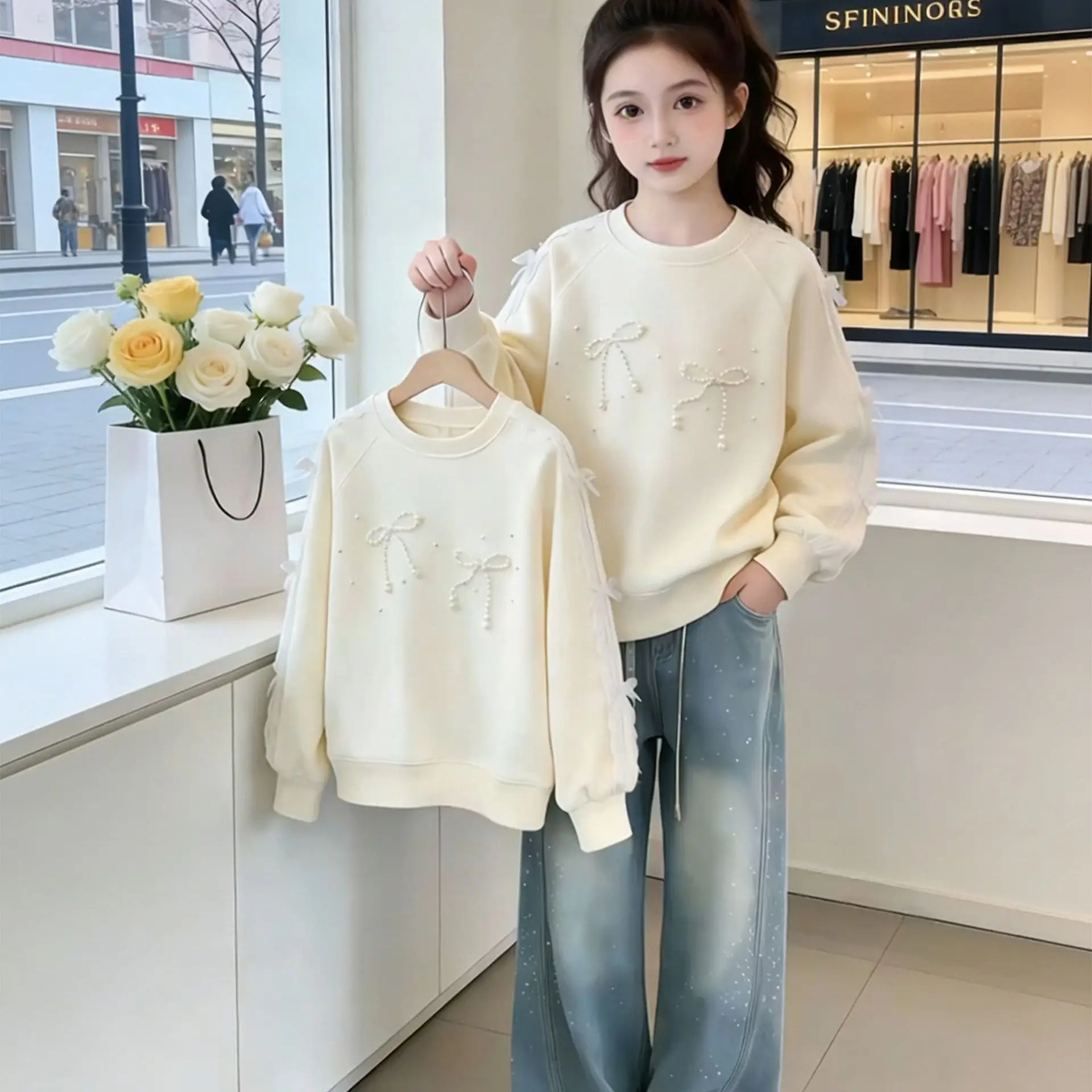 Girls Sweatshirt Spring Versatile New Kids Early Spring Stylish Top Girls Big Kids Super Nice Undershirt Spring Autumn