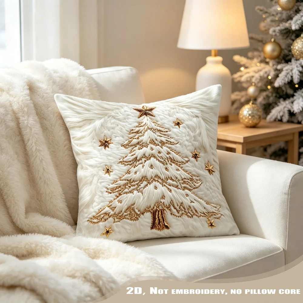 2PCS Christmas Tree Star Holiday Pillow CoverPolyester Cushion Case for Sofa Couch Living Room Bedroom Home Decor