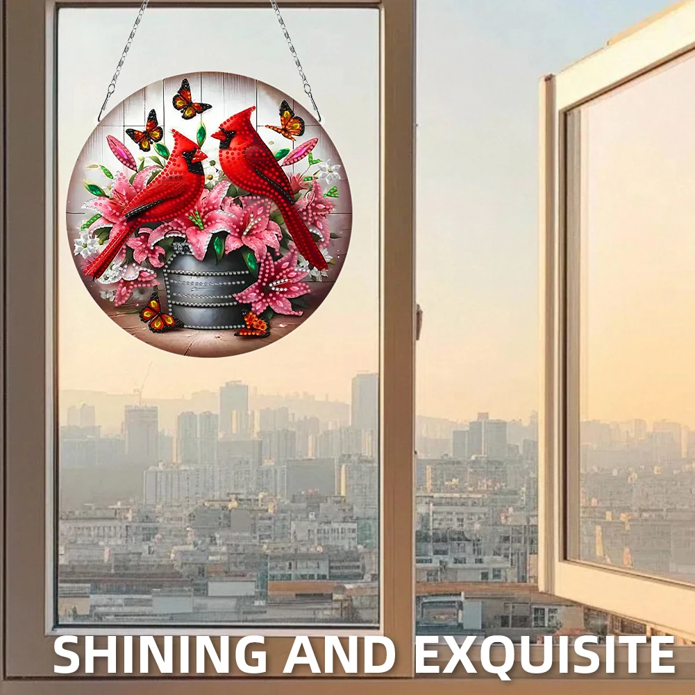 

2D Flat Redbird DIY Diamond Art Pendant Window Hanging Art for Home Decoration (B)