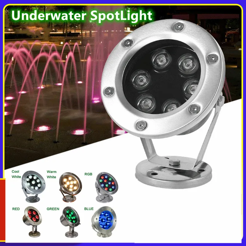 

AC/DC12V 6W/12W/18W/24W/30W/36W Red Green Blue WarmWhite IP68 LED Underwater Aquarium Pool Fish Tank RGB Spot Light Outdoor Lamp