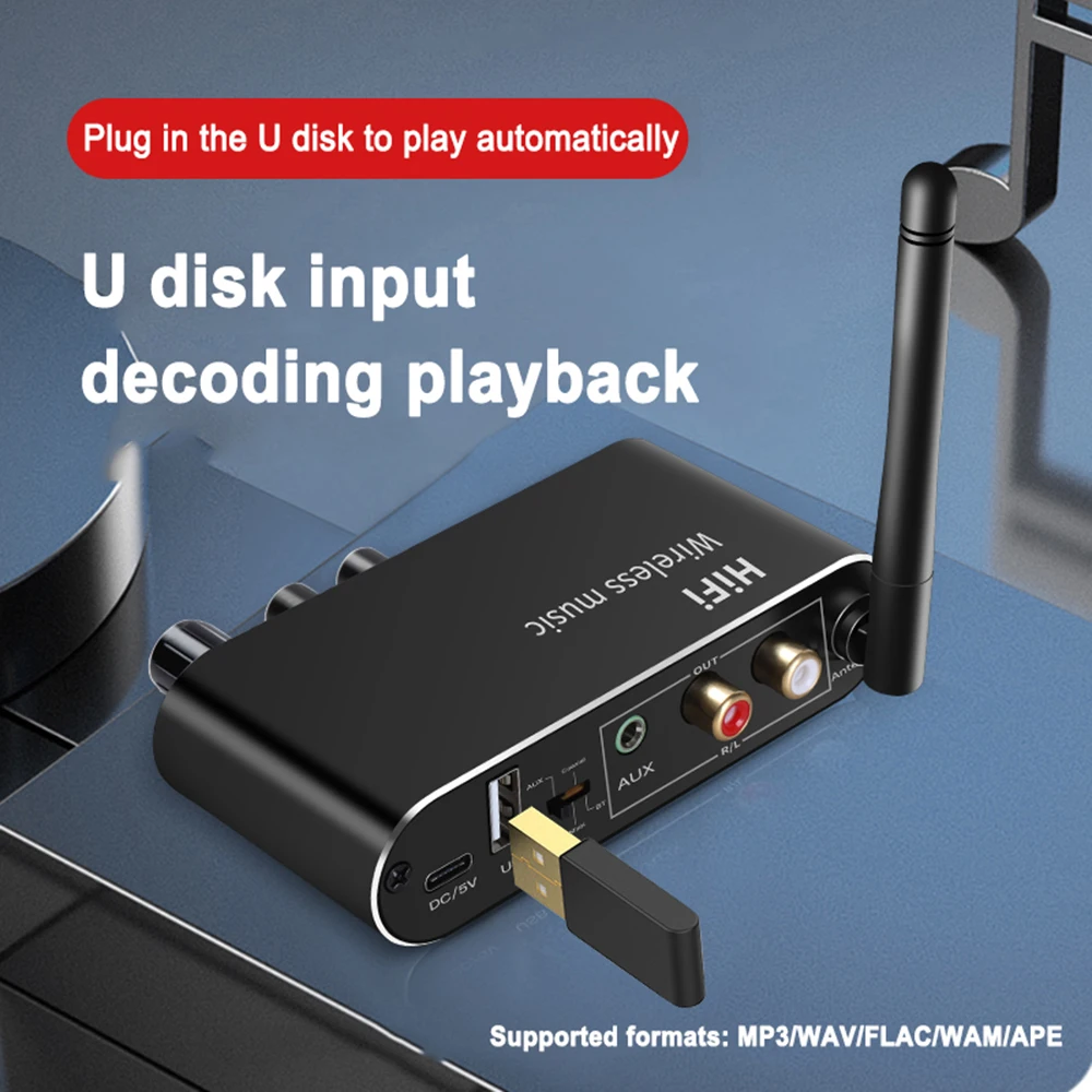 Bluetooth-Compatible Receiver Decoding Converter U-Disk Digital to Analog Audio Coaxial Optical Fiber 3.5mm Aux Wireless Adapter