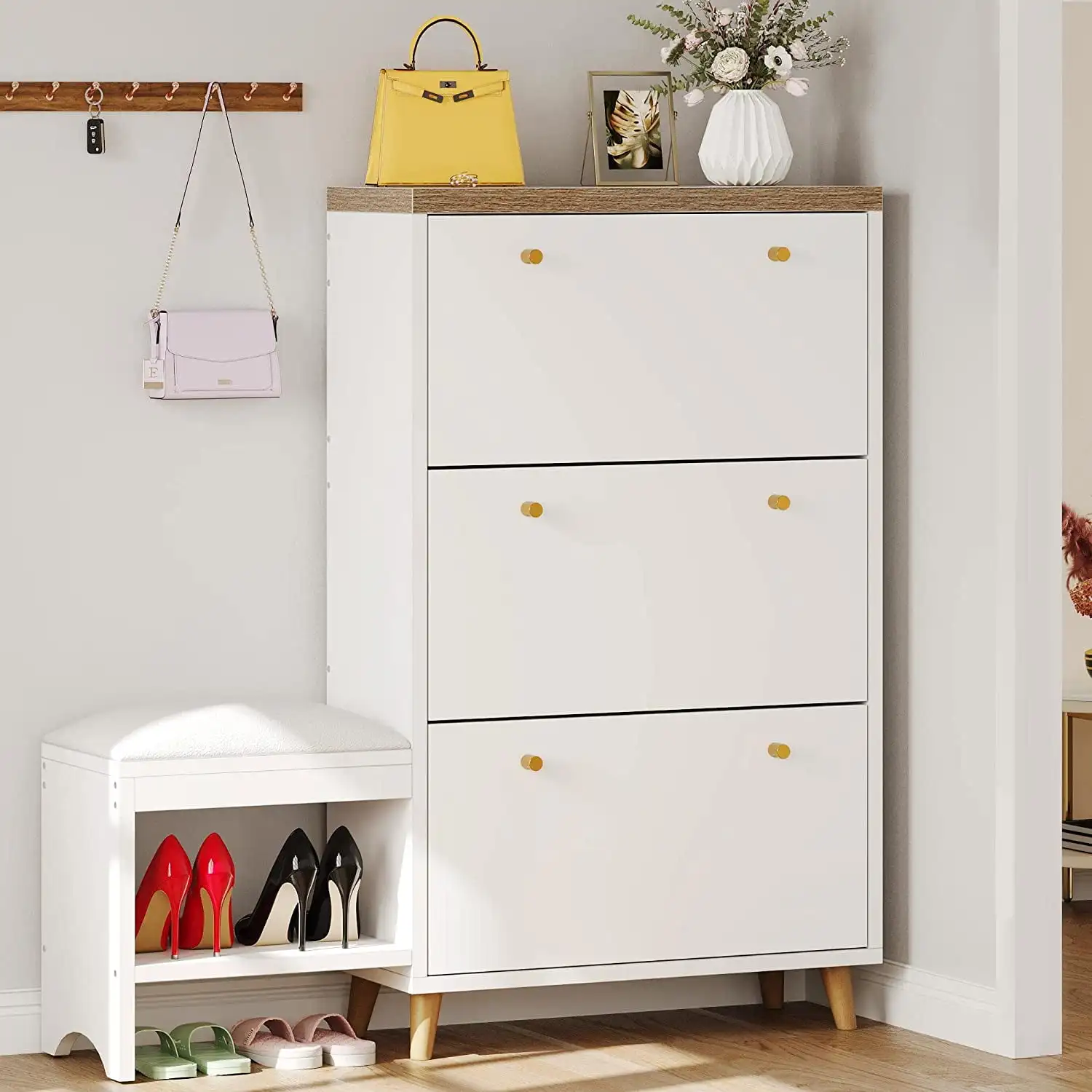 NEW Shoe Cabinet with 3 Flip Drawers, Freestanding Shoe Rack Storage Organizer Bench for Hallway Entryway Bedroom USA