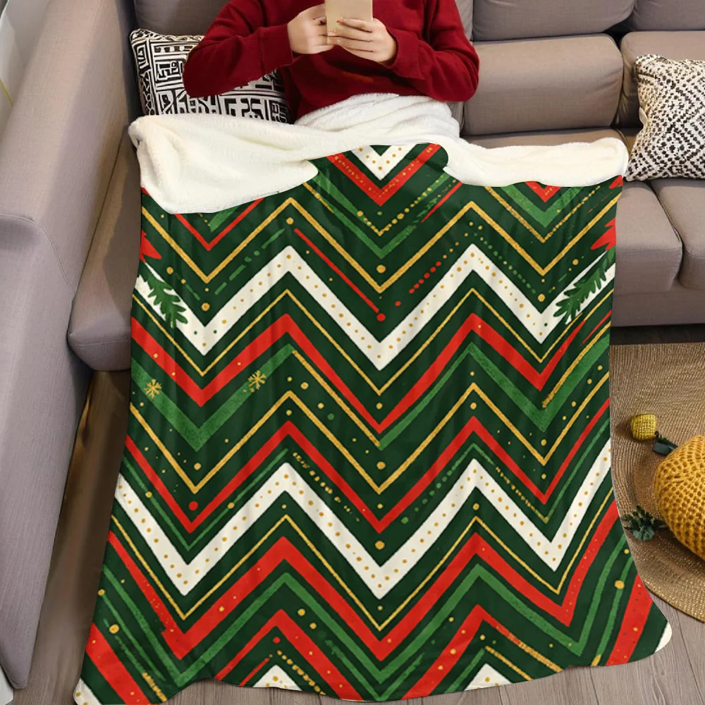 Christmas Chevron Zigzag Flannel Blanket Warm Soft Halloween Christmas All-Season Couch Decorative Cozy Warm Gift